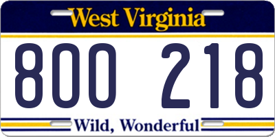 WV license plate 8OO218