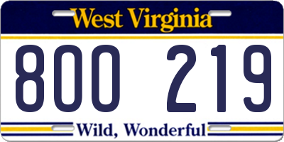 WV license plate 8OO219
