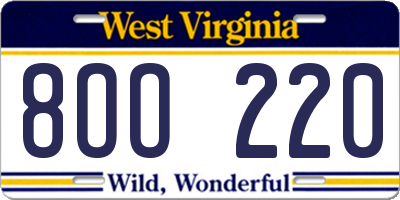 WV license plate 8OO220