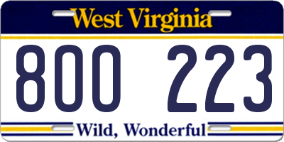 WV license plate 8OO223