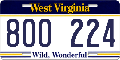 WV license plate 8OO224