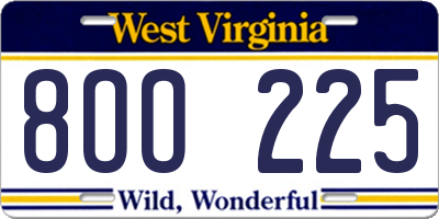 WV license plate 8OO225