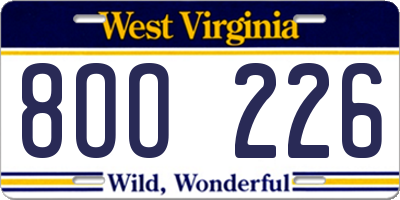 WV license plate 8OO226