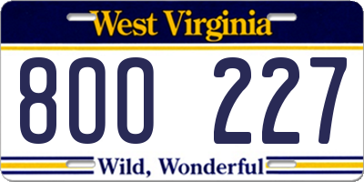 WV license plate 8OO227