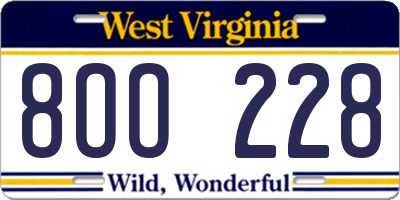 WV license plate 8OO228