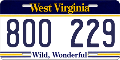 WV license plate 8OO229