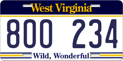 WV license plate 8OO234