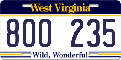 WV license plate 8OO235