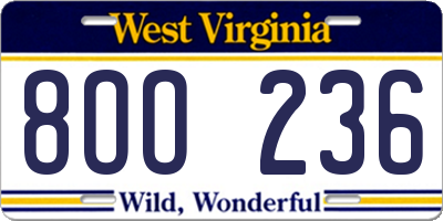WV license plate 8OO236