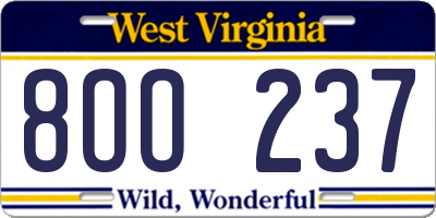 WV license plate 8OO237