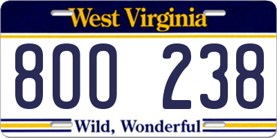 WV license plate 8OO238