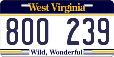 WV license plate 8OO239