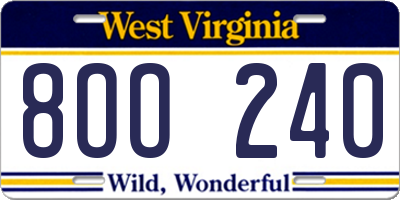 WV license plate 8OO240