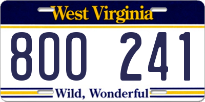 WV license plate 8OO241