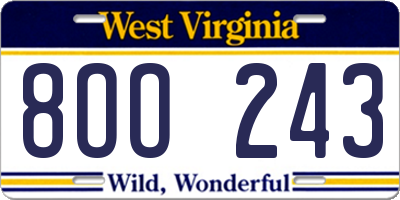 WV license plate 8OO243