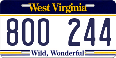 WV license plate 8OO244
