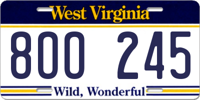 WV license plate 8OO245