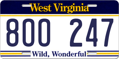 WV license plate 8OO247