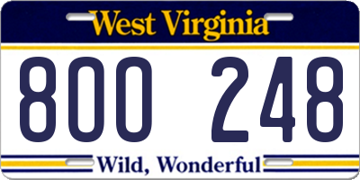 WV license plate 8OO248
