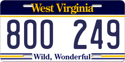 WV license plate 8OO249