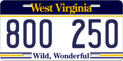 WV license plate 8OO250