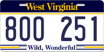 WV license plate 8OO251