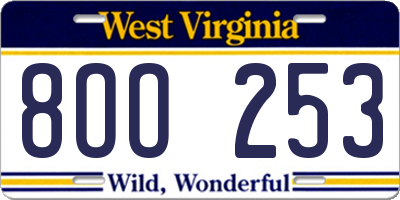 WV license plate 8OO253