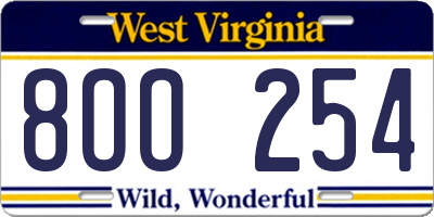 WV license plate 8OO254