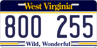 WV license plate 8OO255