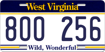 WV license plate 8OO256