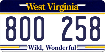 WV license plate 8OO258
