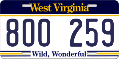 WV license plate 8OO259