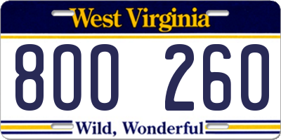 WV license plate 8OO260