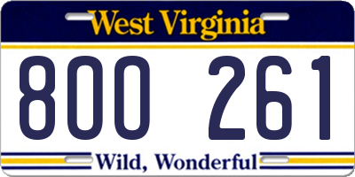 WV license plate 8OO261