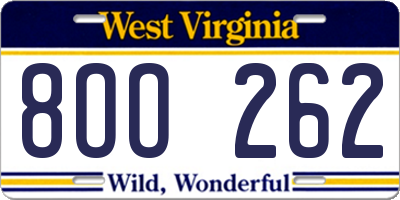 WV license plate 8OO262