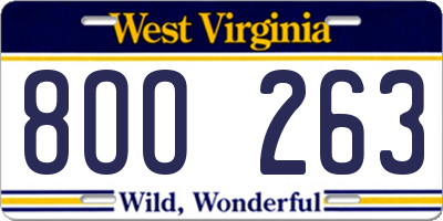 WV license plate 8OO263