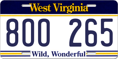 WV license plate 8OO265