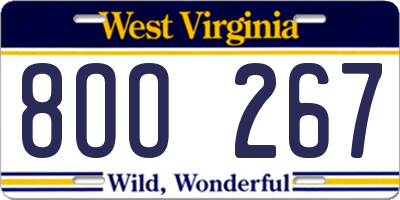 WV license plate 8OO267