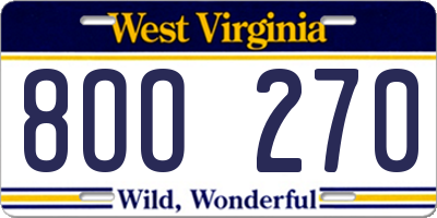 WV license plate 8OO270