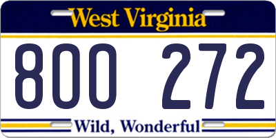 WV license plate 8OO272