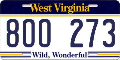 WV license plate 8OO273