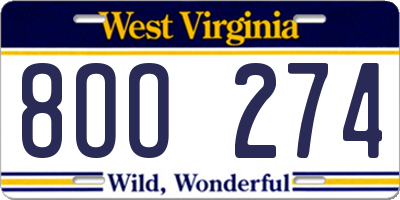 WV license plate 8OO274