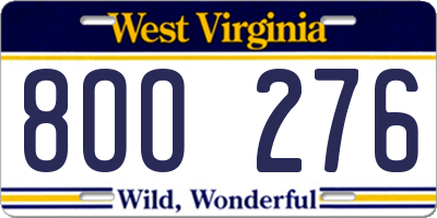 WV license plate 8OO276