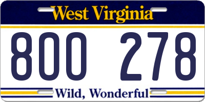 WV license plate 8OO278