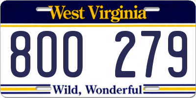 WV license plate 8OO279