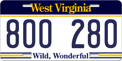 WV license plate 8OO280