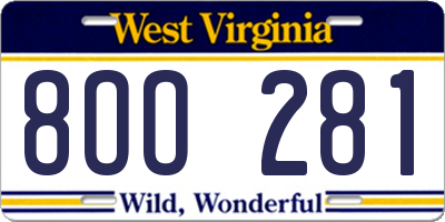 WV license plate 8OO281