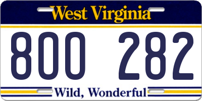 WV license plate 8OO282