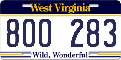 WV license plate 8OO283