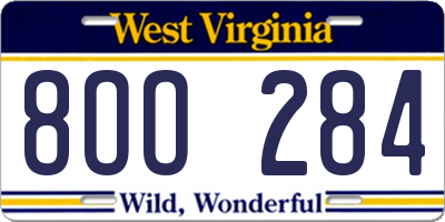 WV license plate 8OO284